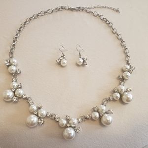 Faux Pearl Fashion Necklace with Earrings Set